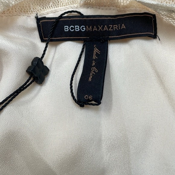 BCBGMaxazria Lace Dress Tulle Silk Fit & Flare Sleeveless Boho Cream Beige 6 New - Picture 12 of 13